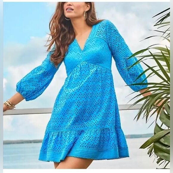 Lilly Pulitzer Zanzibar Blue Lucinda Eyelet Mini Dress - 0 - Picture 1 of 7